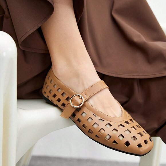 Brown Elegant Vintage Women's Mary Jane Flat Shoes - Picture 3 of 10